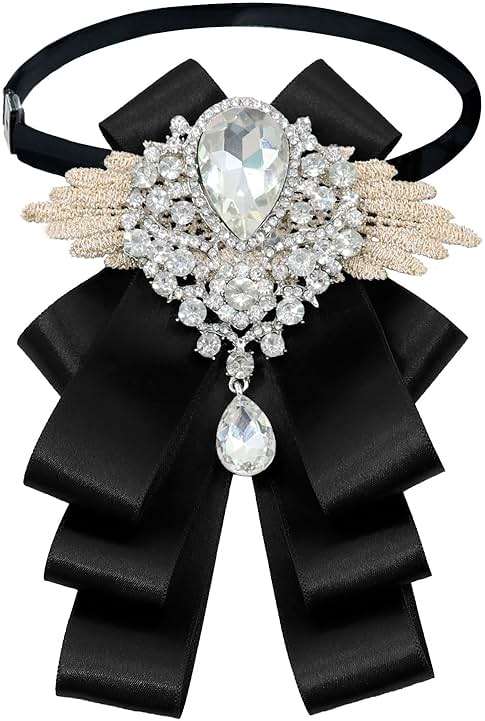 Luckyvestir Womens Mens Bow Tie Ribbon Black Rhinestone Bow Ties Men Large Crystal Bowknot Bowtie for Wedding Party Banquet - Image 1