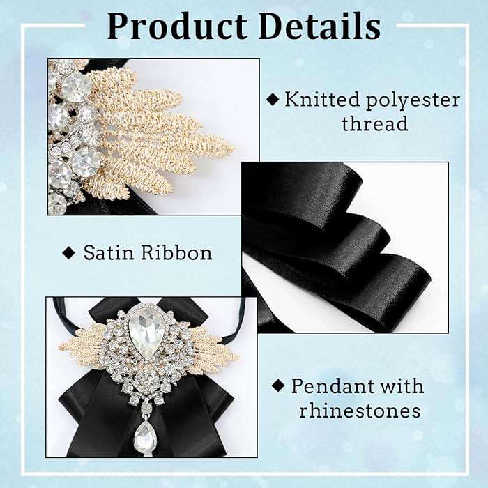 Luckyvestir Womens Mens Bow Tie Ribbon Black Rhinestone Bow Ties Men Large Crystal Bowknot Bowtie for Wedding Party Banquet - Image 3
