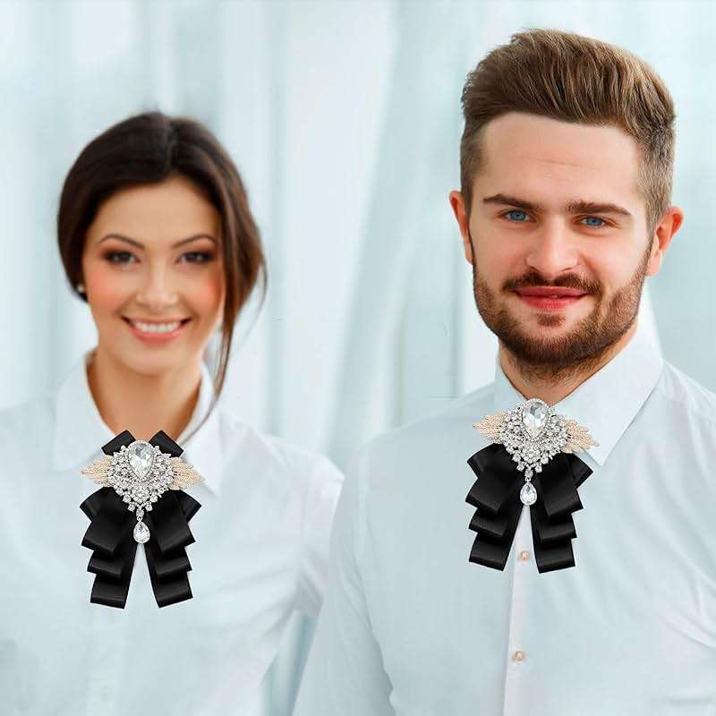 Luckyvestir Womens Mens Bow Tie Ribbon Black Rhinestone Bow Ties Men Large Crystal Bowknot Bowtie for Wedding Party Banquet - Image 6