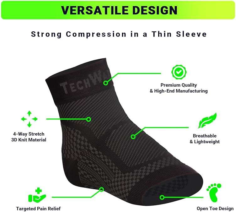 TechWare Pro Ankle Brace Compression Sleeve - Plantar Fasciitis Sock. Relieves Achilles Tendonitis. Foot Arch Support Reduces Joint Pain, Swelling & Heel Spur Pain. Injury Recovery Braces for Sports - Image 3