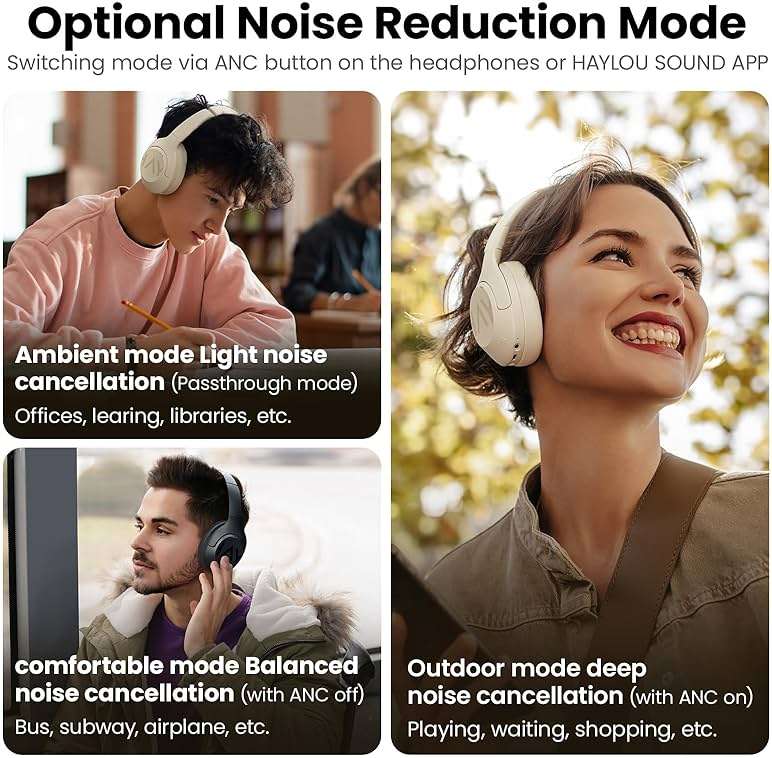 HAYLOU S30 Noise Cancelling Bluetooth Headphones, LDAC Hi-Res Audio, 5 HD Mics Call, 80H Playtime, Custom EQ via App, Bluetooth 5.4 Multipoint Connect, Wireless Headphones Over Ear - Image 3