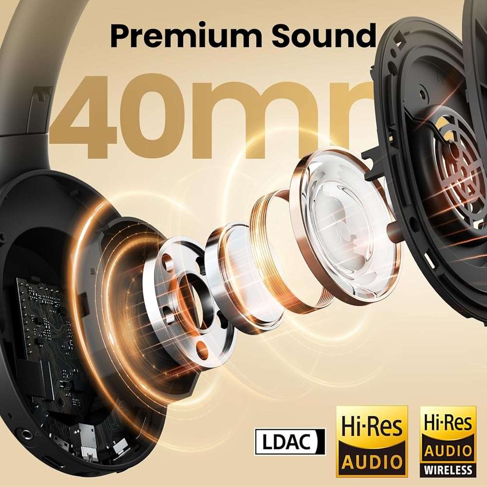 HAYLOU S30 Noise Cancelling Bluetooth Headphones, LDAC Hi-Res Audio, 5 HD Mics Call, 80H Playtime, Custom EQ via App, Bluetooth 5.4 Multipoint Connect, Wireless Headphones Over Ear - Image 4