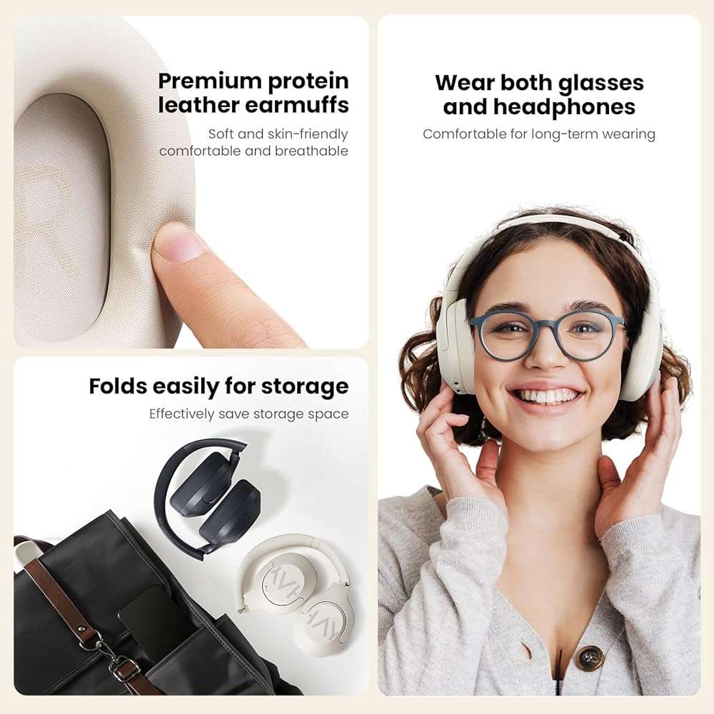 HAYLOU S30 Noise Cancelling Bluetooth Headphones, LDAC Hi-Res Audio, 5 HD Mics Call, 80H Playtime, Custom EQ via App, Bluetooth 5.4 Multipoint Connect, Wireless Headphones Over Ear - Image 5
