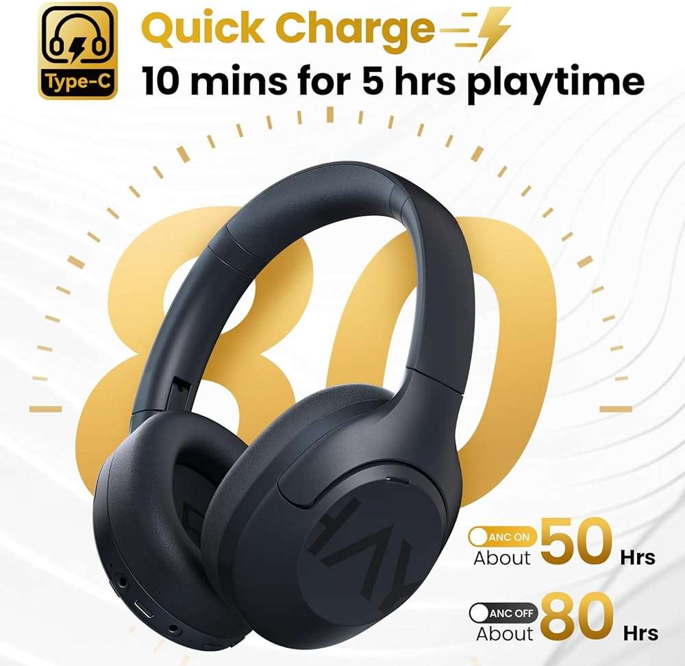 HAYLOU S30 Noise Cancelling Bluetooth Headphones, LDAC Hi-Res Audio, 5 HD Mics Call, 80H Playtime, Custom EQ via App, Bluetooth 5.4 Multipoint Connect, Wireless Headphones Over Ear - Image 7