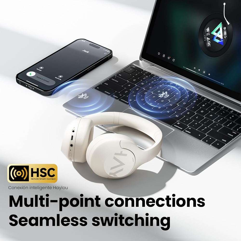 HAYLOU S30 Noise Cancelling Bluetooth Headphones, LDAC Hi-Res Audio, 5 HD Mics Call, 80H Playtime, Custom EQ via App, Bluetooth 5.4 Multipoint Connect, Wireless Headphones Over Ear - Image 9
