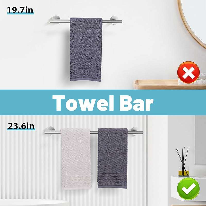 Brushed Nickel Bathroom Hardware Set, 6 Pieces Towel Bar Bathroom Accessories Set Toilet Paper Holder Towel Holder Towel Ring and Towel Hooks Wall Mounted, SUS304 Stainless Steel Towel Rack Set - Image 4