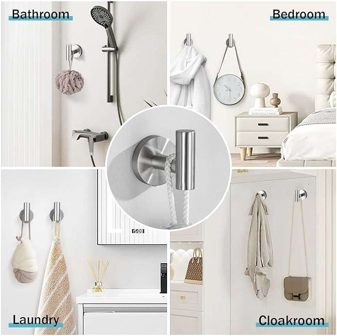 Brushed Nickel Bathroom Hardware Set, 6 Pieces Towel Bar Bathroom Accessories Set Toilet Paper Holder Towel Holder Towel Ring and Towel Hooks Wall Mounted, SUS304 Stainless Steel Towel Rack Set - Image 6
