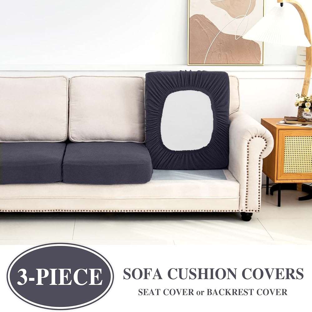 LA MEACK Couch Cushion Covers Seat Cushion Cover Stretch Couch Cover Separate Sectional Sofa Slipcovers Furniture Protector(3 Pieces for Seat or Sofa Backrest, Dark Grey) - Image 4