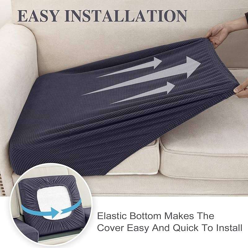 LA MEACK Couch Cushion Covers Seat Cushion Cover Stretch Couch Cover Separate Sectional Sofa Slipcovers Furniture Protector(3 Pieces for Seat or Sofa Backrest, Dark Grey) - Image 6