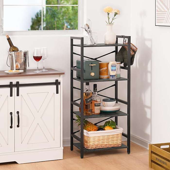 Yoobure 4 Tier Bookshelf - Small Book Shelf Industrial Bookcase, Narrow Book Case Book Storage Organizer for CD/Movie/Book, Bookshelves for Bedroom Office Living Room Charcoal Gray - Image 6