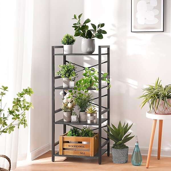 Yoobure 4 Tier Bookshelf - Small Book Shelf Industrial Bookcase, Narrow Book Case Book Storage Organizer for CD/Movie/Book, Bookshelves for Bedroom Office Living Room Charcoal Gray - Image 7