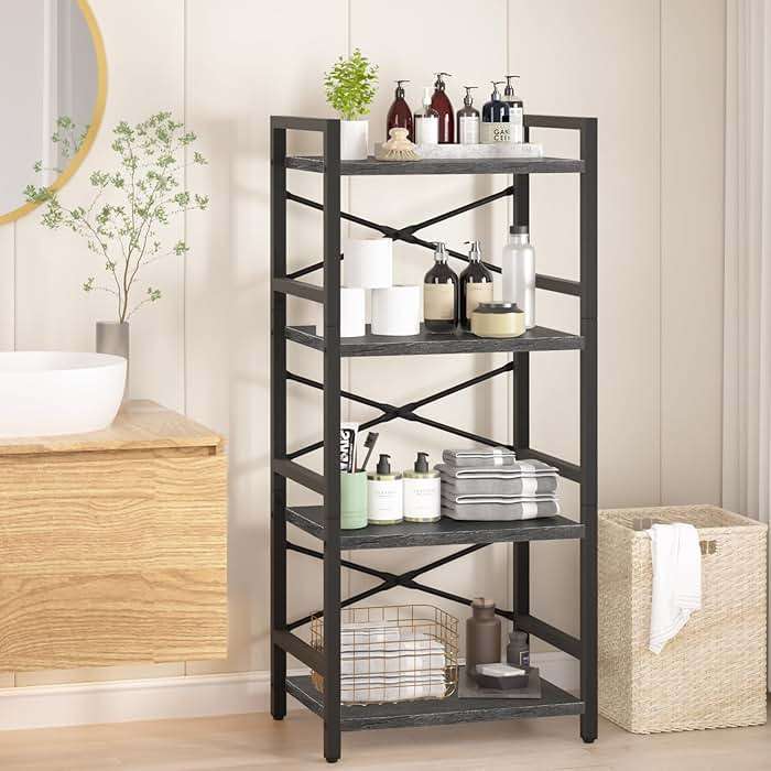 Yoobure 4 Tier Bookshelf - Small Book Shelf Industrial Bookcase, Narrow Book Case Book Storage Organizer for CD/Movie/Book, Bookshelves for Bedroom Office Living Room Charcoal Gray - Image 8