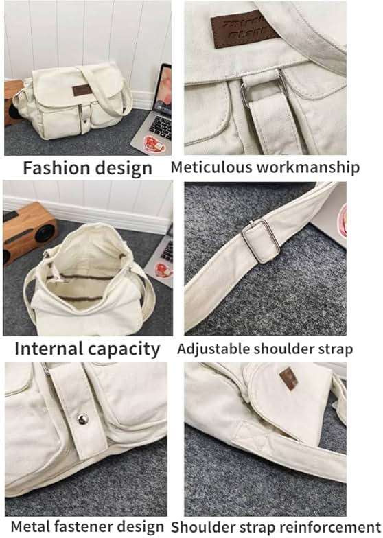 Vhitler Messenger Bag Canvas Crossbody Bag Grunge Y2k Bag Canvas Bag Trashy Y2k - Image 4