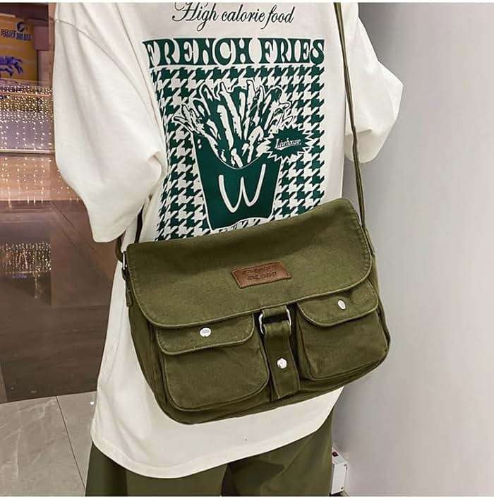 Vhitler Messenger Bag Canvas Crossbody Bag Grunge Y2k Bag Canvas Bag Trashy Y2k - Image 6