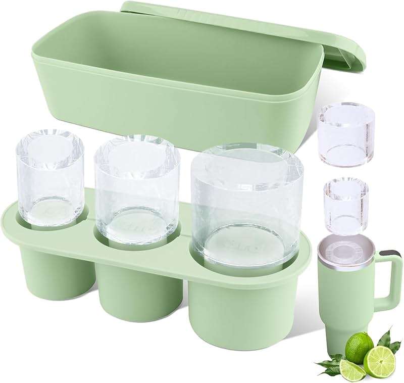 Tcamp Ice Mold for Stanley Cup 30-40 oz Tumbler Cup Ice Mold, Silicone Ice Cube Tray With Lid and Bin for Chilling Cocktails, Whiskey, Drinks, Coffee, Easy Fill and Release Ice Maker (Green) - Image 1