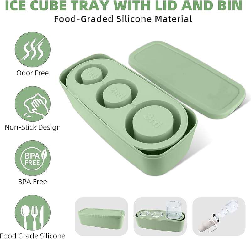 Tcamp Ice Mold for Stanley Cup 30-40 oz Tumbler Cup Ice Mold, Silicone Ice Cube Tray With Lid and Bin for Chilling Cocktails, Whiskey, Drinks, Coffee, Easy Fill and Release Ice Maker (Green) - Image 4