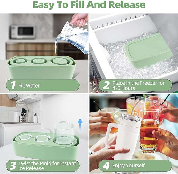 Tcamp Ice Mold for Stanley Cup 30-40 oz Tumbler Cup Ice Mold, Silicone Ice Cube Tray With Lid and Bin for Chilling Cocktails, Whiskey, Drinks, Coffee, Easy Fill and Release Ice Maker (Green) - Image 5
