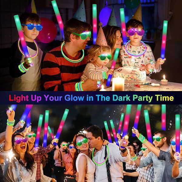 OLUPP 150 PCS Glow in the Dark Party Supplies, 16 Foam Sticks, 16 LED Glasses, 100 Glow Sticks and 18 Finger Lights for Neon Party, Wedding, Birthday, Concert, New Year, Carnivals, Raves - Image 2