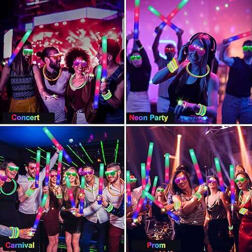 OLUPP 150 PCS Glow in the Dark Party Supplies, 16 Foam Sticks, 16 LED Glasses, 100 Glow Sticks and 18 Finger Lights for Neon Party, Wedding, Birthday, Concert, New Year, Carnivals, Raves - Image 3
