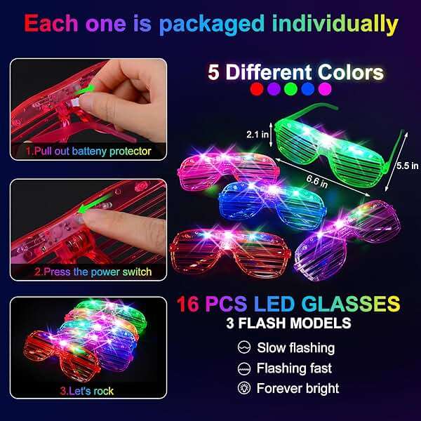OLUPP 150 PCS Glow in the Dark Party Supplies, 16 Foam Sticks, 16 LED Glasses, 100 Glow Sticks and 18 Finger Lights for Neon Party, Wedding, Birthday, Concert, New Year, Carnivals, Raves - Image 5