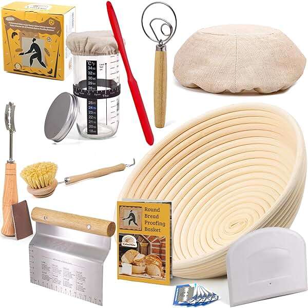 Sourdough Starter Kit for Beginners – 9” Banneton Bread Proofing Basket with 24oz Glass Sourdough Starter Jar & Sourdough Bread Baking Supplies, Easy No-Fail Kit, Gift for Home Bakers - Image 1