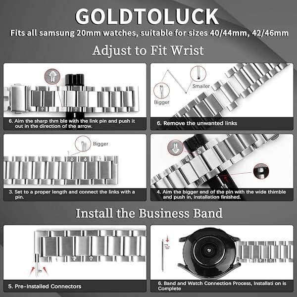 GOLDTOLUCK Stainless Steel Band Compatible with Samsung Galaxy Watch 8 7 6 5 4 Classic FE Pro 40mm 44mm 46mm 43mm 47mm 45mm 42mm 20mm Men Women Milanese Replacement Metal Elegant Casual - Image 8