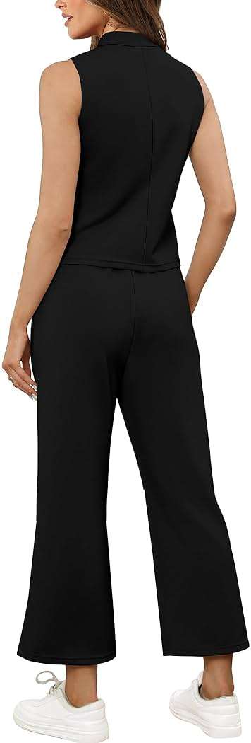 SAMPEEL Two Piece Sets for Women Summer Outfits Lounge Sets Mock Neck Tops Wide Leg Crop Pants Vacation Travel Outfits - Image 5