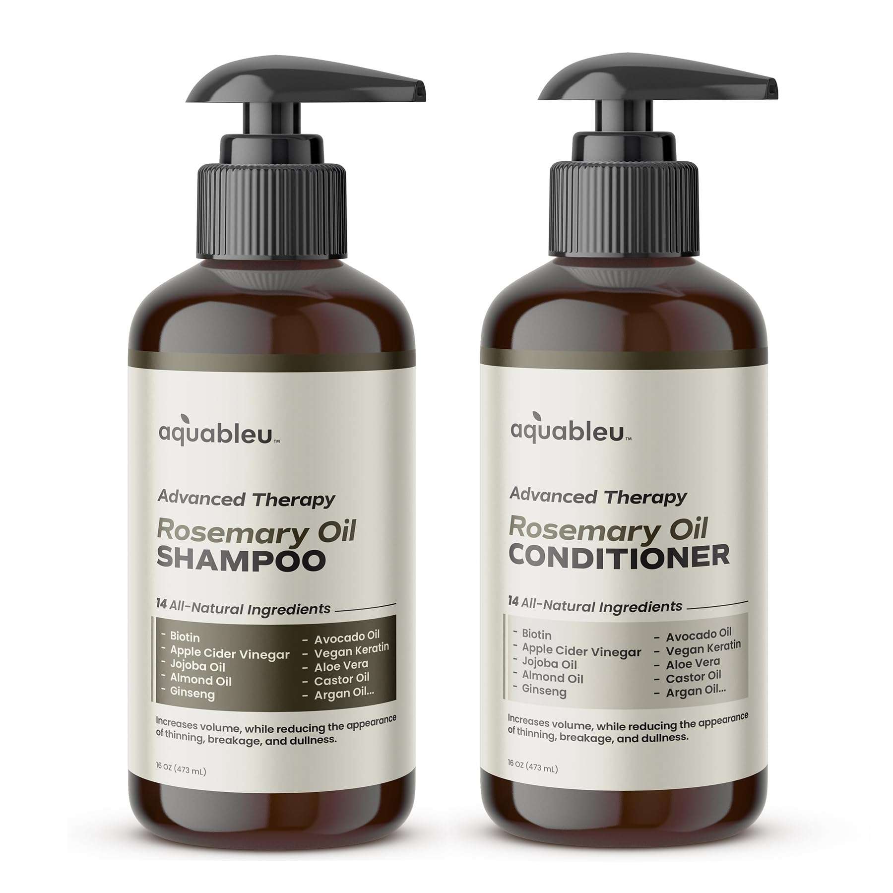 Aquableu Advanced Therapy Anti-Thinning Rosemary Oil Shampoo & Conditioner Set - Infused with 14 All-Natural Ingredients for Volume, Strength, Thickness, and Dullness Reduction (16oz) - Image 1