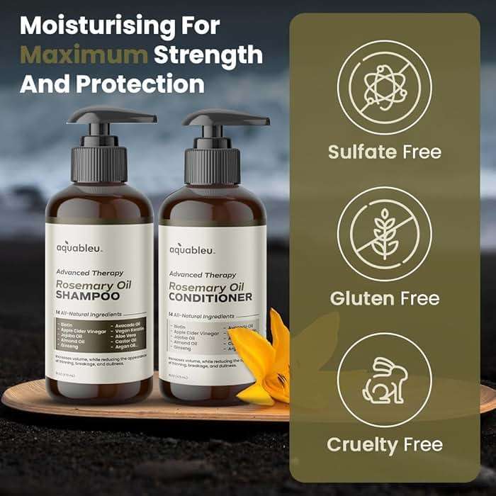 Aquableu Advanced Therapy Anti-Thinning Rosemary Oil Shampoo & Conditioner Set - Infused with 14 All-Natural Ingredients for Volume, Strength, Thickness, and Dullness Reduction (16oz) - Image 4