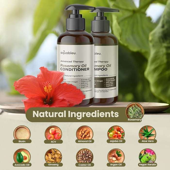 Aquableu Advanced Therapy Anti-Thinning Rosemary Oil Shampoo & Conditioner Set - Infused with 14 All-Natural Ingredients for Volume, Strength, Thickness, and Dullness Reduction (16oz) - Image 7