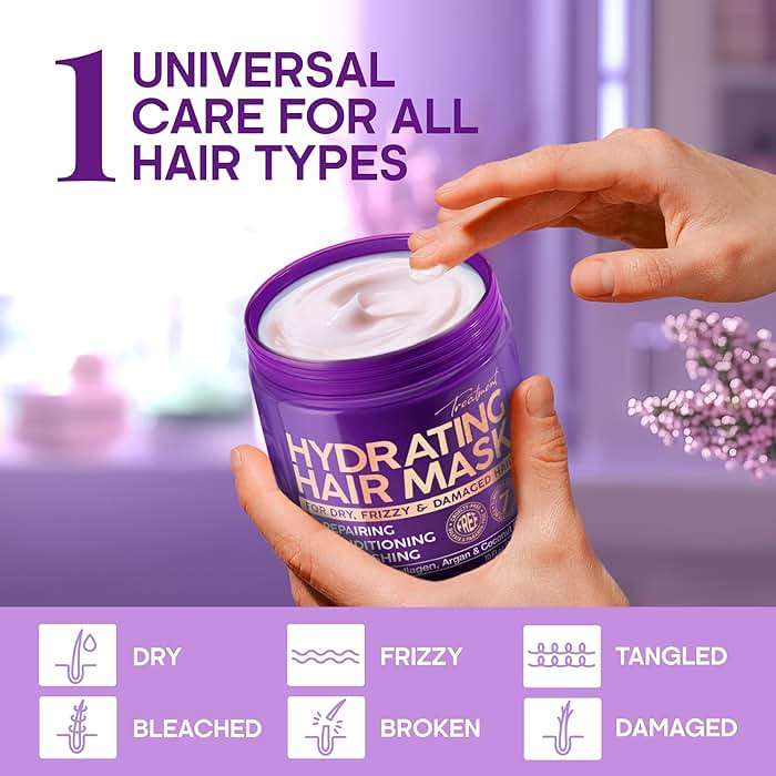 Hydrating Hair Mask - Deep Conditioning Treatment for Dry, Frizzy & Damaged Hair - Keratin Mask with Coconut & Argan Oils, Collagen & Wheat Protein - Smooths, Softens & Controls Frizz, Curl-Safe, 10oz - Image 2
