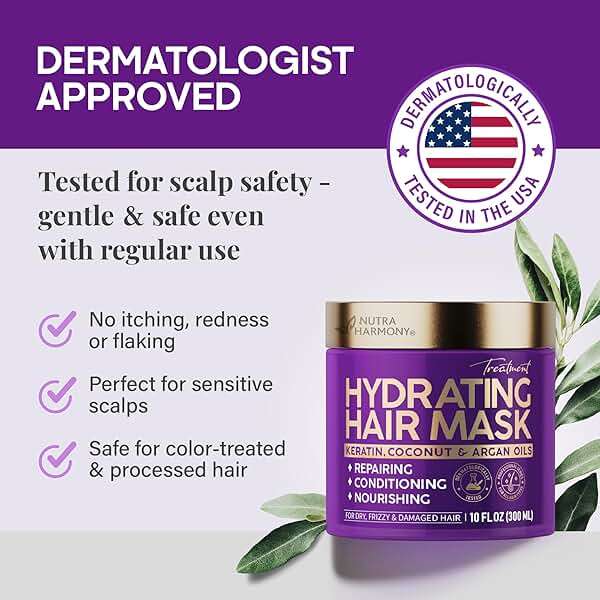 Hydrating Hair Mask - Deep Conditioning Treatment for Dry, Frizzy & Damaged Hair - Keratin Mask with Coconut & Argan Oils, Collagen & Wheat Protein - Smooths, Softens & Controls Frizz, Curl-Safe, 10oz - Image 9