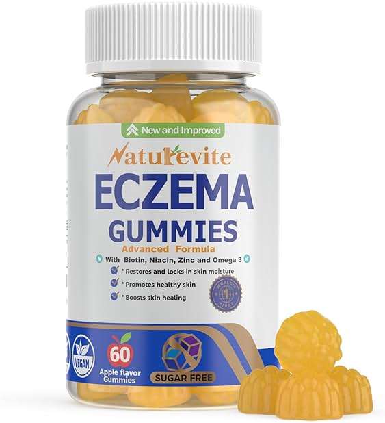 Naturevite Sugar-Free Eczema Treatment Gummies — USA-Made, 10x Effective, 20+ Vitamins Support Eczema Treat, Psoriasis, Rosacea & Dermatitis — Healthy Skin, Soothes Itching & Redness (60 Gummies) - Image 1