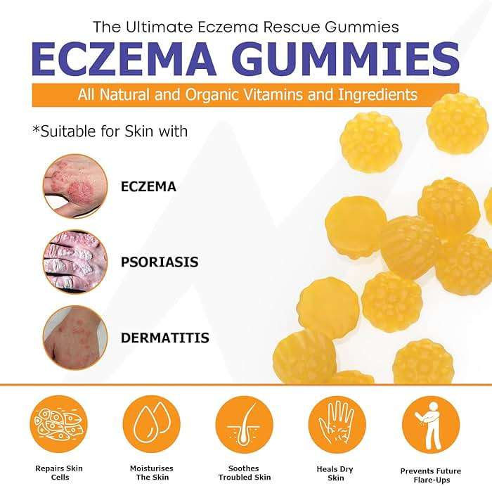Naturevite Sugar-Free Eczema Treatment Gummies — USA-Made, 10x Effective, 20+ Vitamins Support Eczema Treat, Psoriasis, Rosacea & Dermatitis — Healthy Skin, Soothes Itching & Redness (60 Gummies) - Image 3