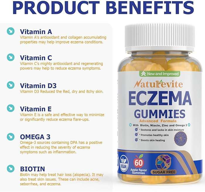 Naturevite Sugar-Free Eczema Treatment Gummies — USA-Made, 10x Effective, 20+ Vitamins Support Eczema Treat, Psoriasis, Rosacea & Dermatitis — Healthy Skin, Soothes Itching & Redness (60 Gummies) - Image 4
