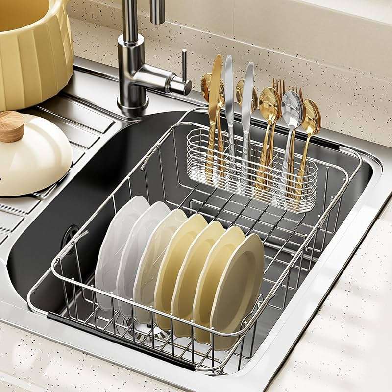 JAQ Utensil Holder for Sink, Sus304 Stainless Steel Rust Free Silverware Cutlery Flatware Holder Rack Organizer with Hooks for Dish Drying Rack Sink Dish Drainer in Kitchen Bathroom - Image 6