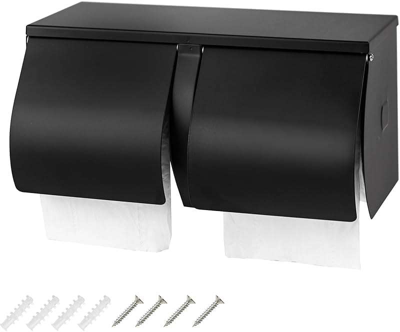 Desyeryamimi Double Roll Toilet Paper Holder Dispenser with Shelf Storage-Commercial 2-Roll Side by Side Stainless Steel Toilet Tissue Holder/Dispenser Wall Mount for Bathroom/Restroom(Black - Image 1