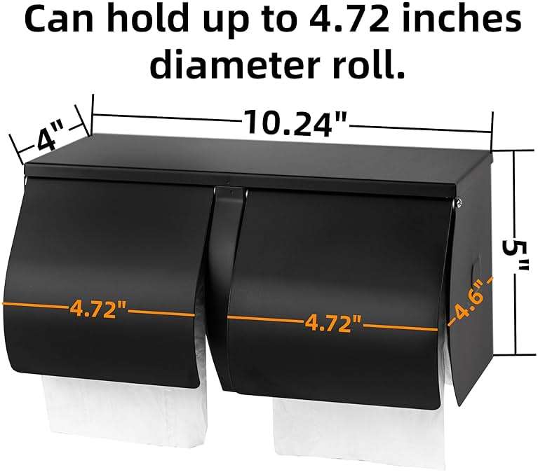 Desyeryamimi Double Roll Toilet Paper Holder Dispenser with Shelf Storage-Commercial 2-Roll Side by Side Stainless Steel Toilet Tissue Holder/Dispenser Wall Mount for Bathroom/Restroom(Black - Image 3