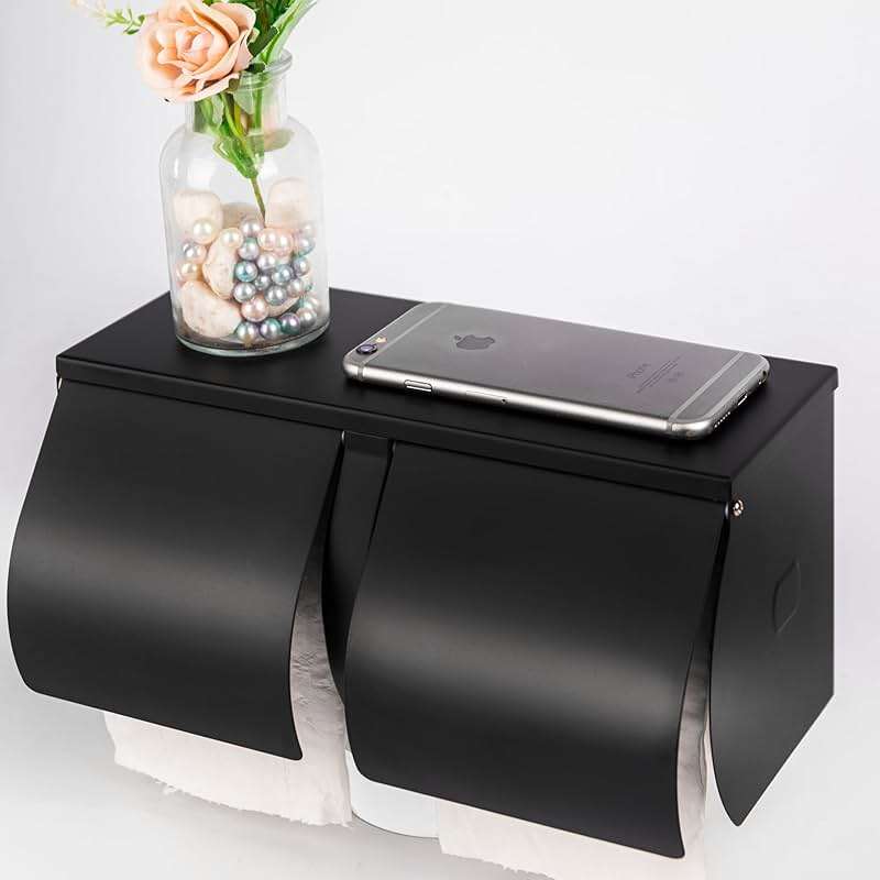 Desyeryamimi Double Roll Toilet Paper Holder Dispenser with Shelf Storage-Commercial 2-Roll Side by Side Stainless Steel Toilet Tissue Holder/Dispenser Wall Mount for Bathroom/Restroom(Black - Image 4