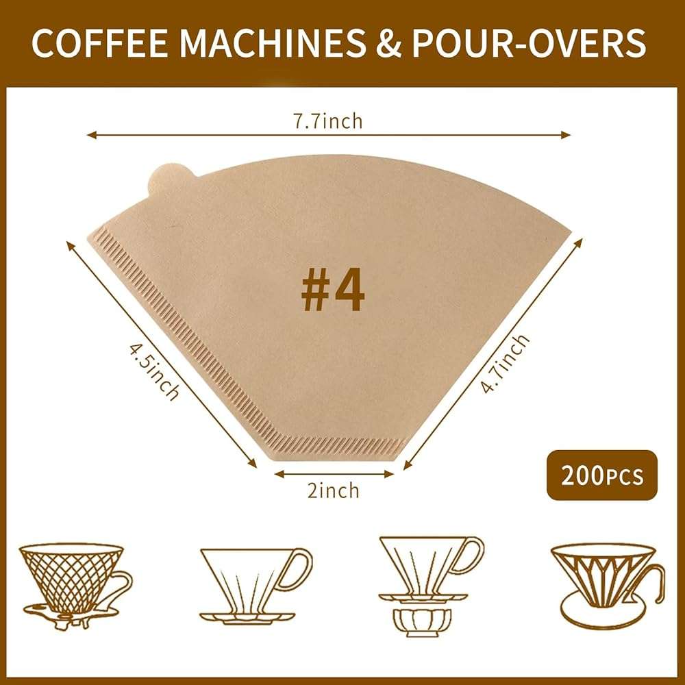 Coffee Filters #4，Cone Coffee Filter 8-12 Cup，200 Unbleached Natural Coffee Filters - Image 3