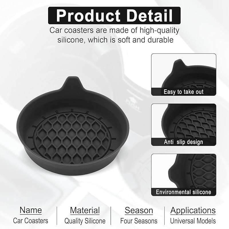 SINGARO Car Cup Holder Coaster, Silicone Cup Holder Insert, Universal Non-Slip Cup Holders, Car Accessories Interior for Women and Man Interior Sets 4 Pack Black - Image 3