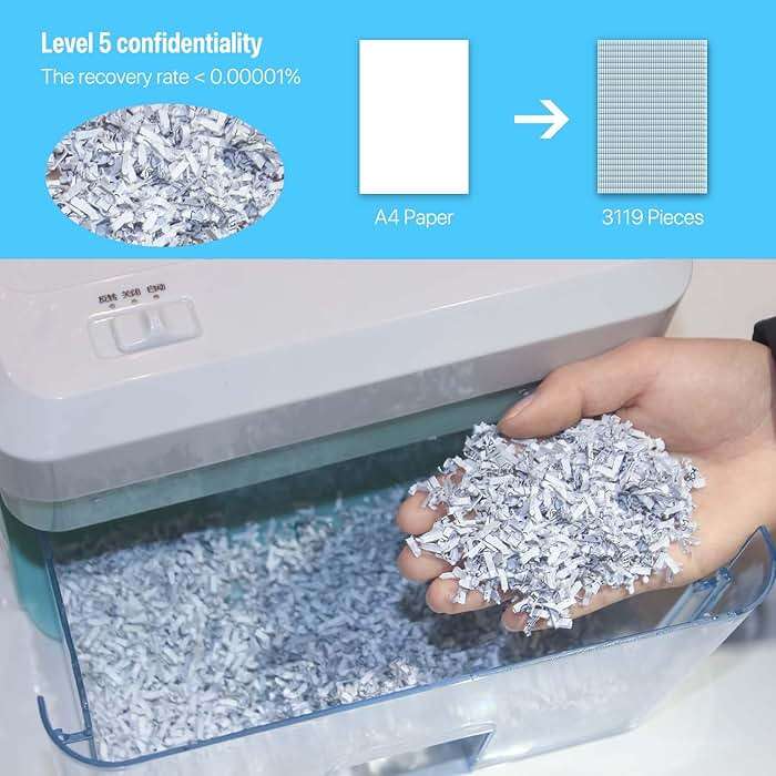 Generic Desktop Mini Paper Shredder Micro Cut, Electric Small Paper Shredder for Home Office Use,Cross Cut Mini Paper Shredder for Desk White Portable - Image 3