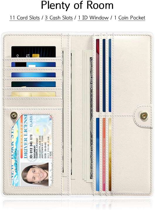 Nipichsha Womens Wallet, RFID Slim Wallets for Women, Thin Ladies Credit Card Holder Purse, Cute Leather Bifold Clutch Billfold with 11 Card Slots & ID Window, White - Image 4