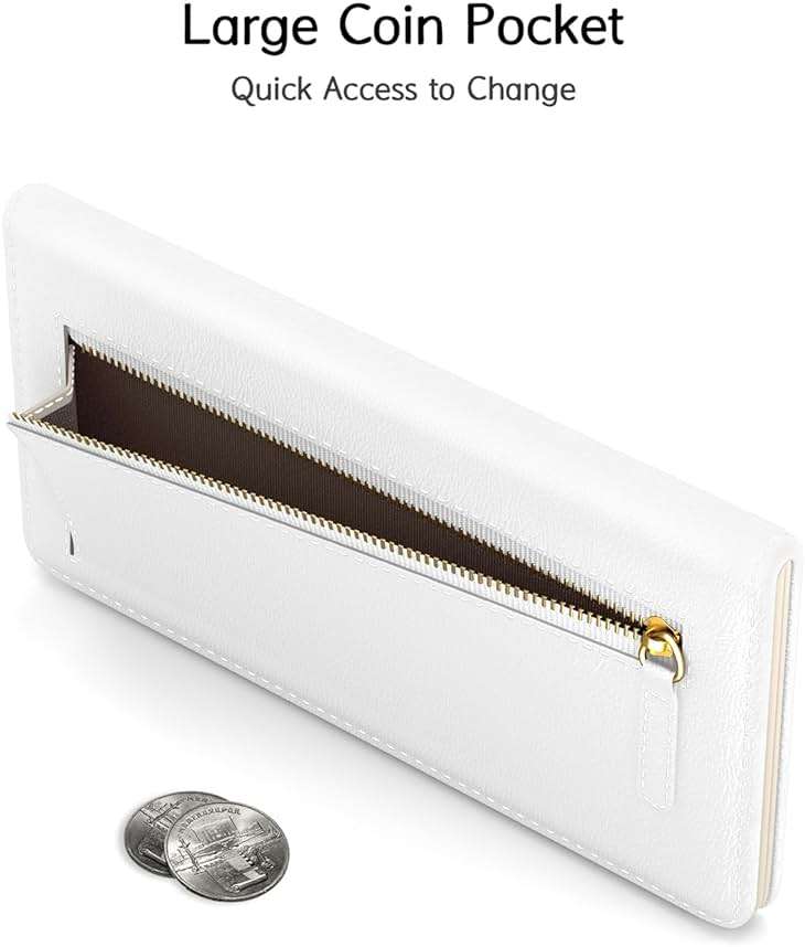 Nipichsha Womens Wallet, RFID Slim Wallets for Women, Thin Ladies Credit Card Holder Purse, Cute Leather Bifold Clutch Billfold with 11 Card Slots & ID Window, White - Image 5