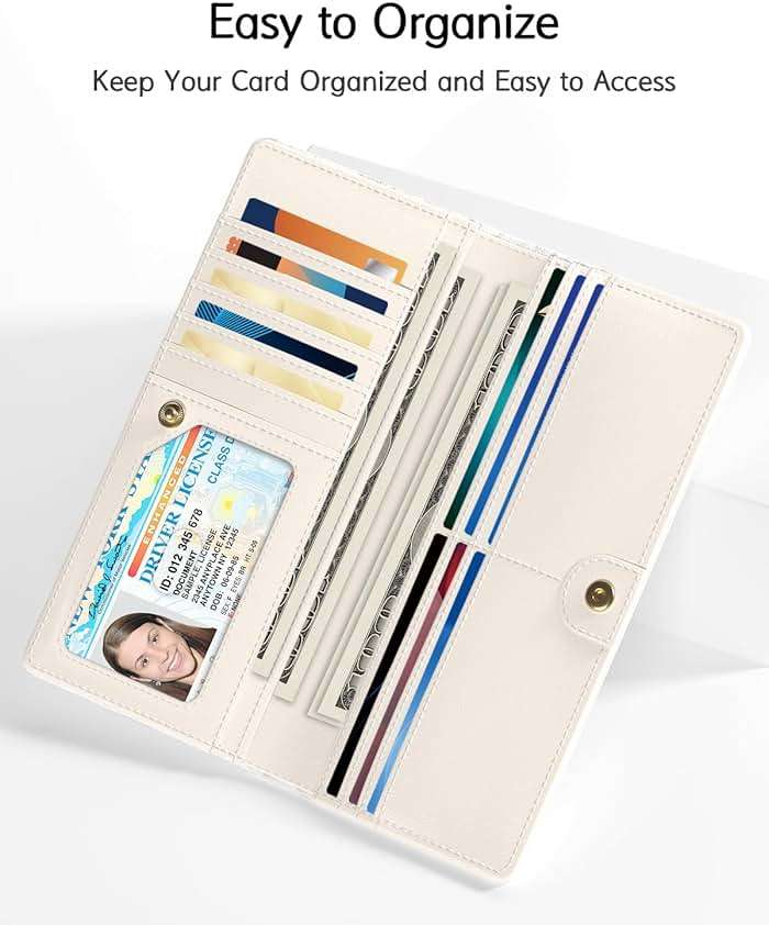 Nipichsha Womens Wallet, RFID Slim Wallets for Women, Thin Ladies Credit Card Holder Purse, Cute Leather Bifold Clutch Billfold with 11 Card Slots & ID Window, White - Image 7