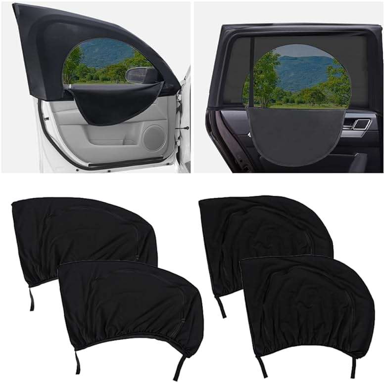 4PCS Car Window Shades with Zipper,Breathable Car Window Cover Baby Window Shades for Car,Camping Essentials Side Window Sun Shade for Privacy Protection Fits Most Cars - Image 1