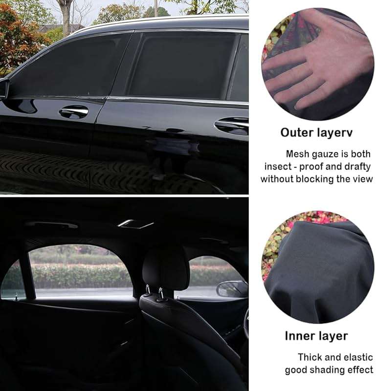 4PCS Car Window Shades with Zipper,Breathable Car Window Cover Baby Window Shades for Car,Camping Essentials Side Window Sun Shade for Privacy Protection Fits Most Cars - Image 3