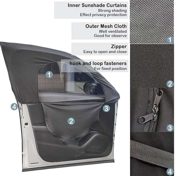 4PCS Car Window Shades with Zipper,Breathable Car Window Cover Baby Window Shades for Car,Camping Essentials Side Window Sun Shade for Privacy Protection Fits Most Cars - Image 6