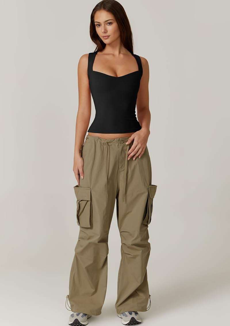 QINSEN Women's Sweetheart Neck Sleeveless Crop Tank Form-Fitting Wide Strap Top for Casual Active Wear - Image 3