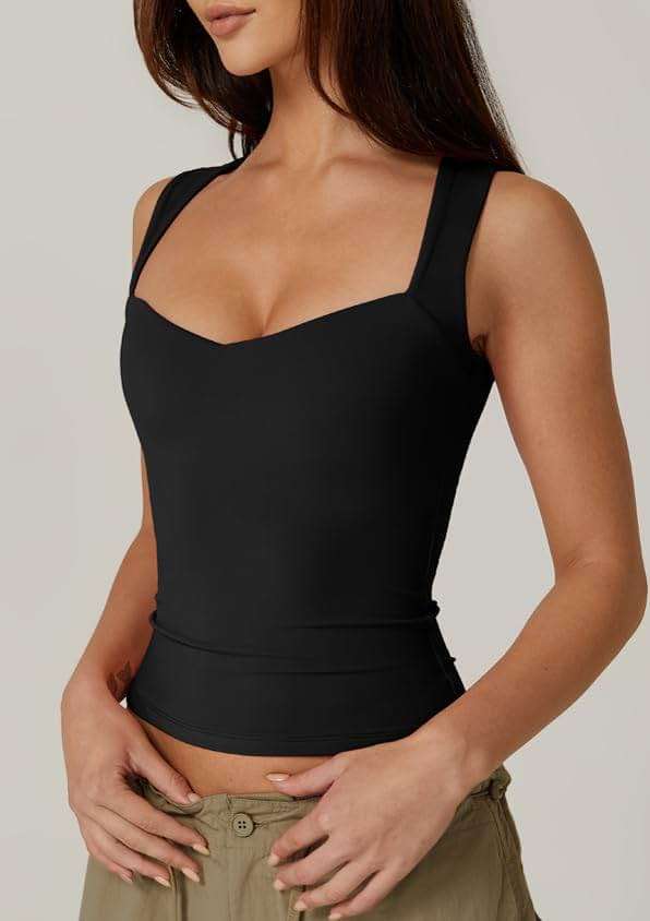 QINSEN Women's Sweetheart Neck Sleeveless Crop Tank Form-Fitting Wide Strap Top for Casual Active Wear - Image 4